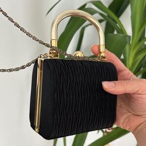 Sophisticated Black Mini Bag with Gold Handle And Chain Strap Vintage